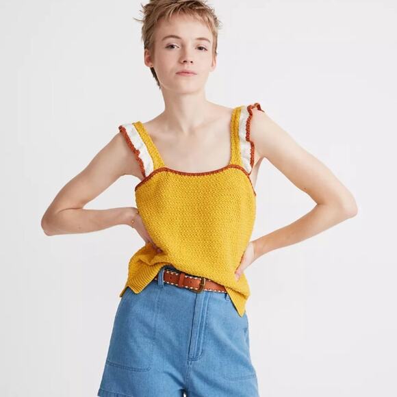 Madewell Colorblock Crocheted Ruffle-Strap Sweater Tank - Picture 1 of 6